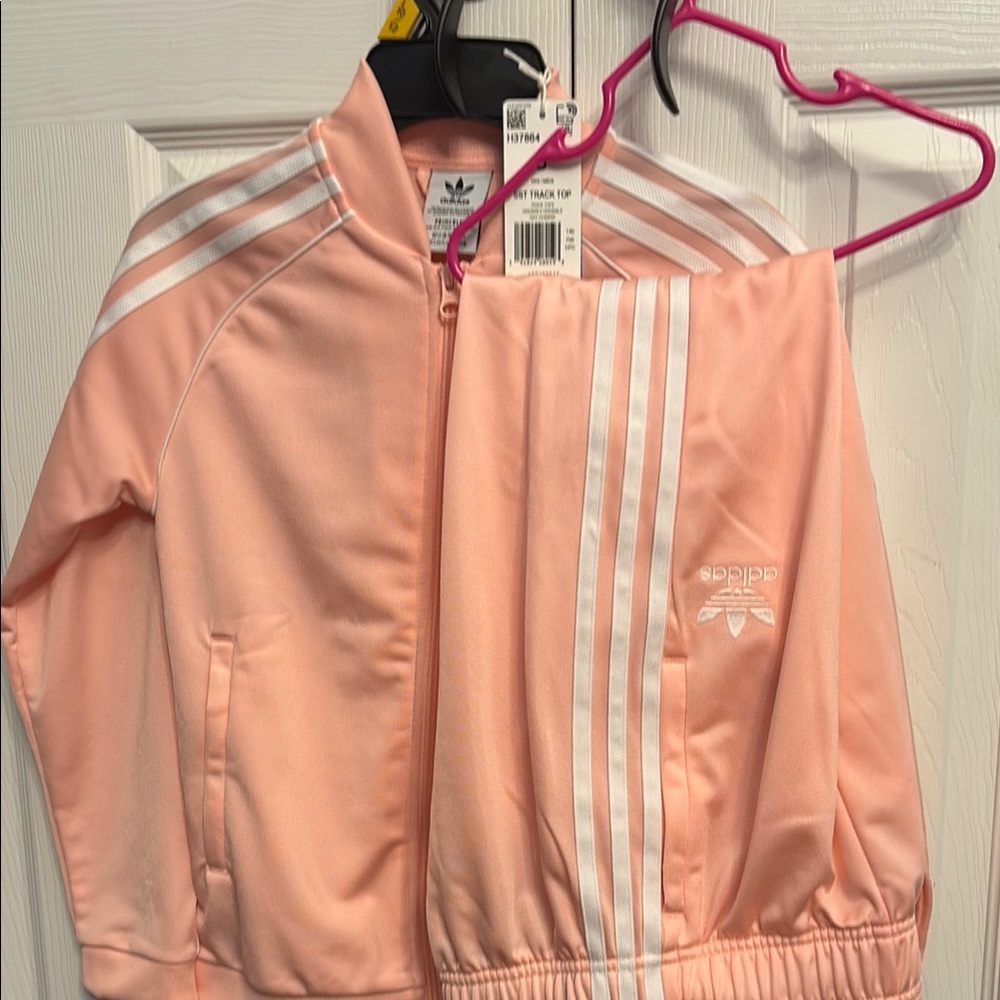 Little girls Adidas Light Pink Tracksuit with White Stripe